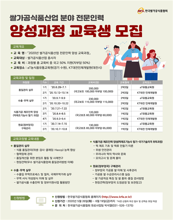 “19년도 시범교육에 이어 진행하는 올해 본 사업부터 연간 210명의 쌀가공전문인력을 양성한다는 목표로 쌀가공식품산업 활성화에 기여하겠다.”고 밝혔다. kenews.co.kr