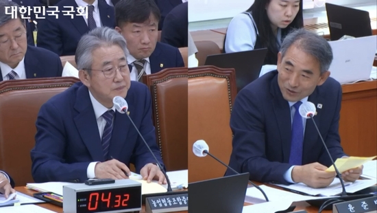 국회 농해수위 농협 국정감사에서 강호동 농협회장이 윤준병 감사위원의 현안에대한 지적을 받고 답변하고 있다. <국회 의사중계 캡쳐 kenews.co.kr>